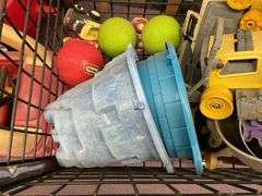 OUTDOOR LITTLE TIKES BALLS, TONKA TOYS, POLY BUCKETS