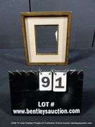 WALNUT STAINED, W/ LINEN & GOLD INLAY, WOODEN FRAME 11 X 12