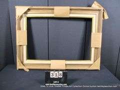 BROWN PAINTED DRIFTWOOD & GOLD PAINTED, W/ LINEN INLAY, CARVED WOODEN FRAME 34 X 46