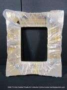 GOLD PAINTED, W/ LINEN INLAY, CARVED ORNATE WOODEN FRAME 21 X 24
