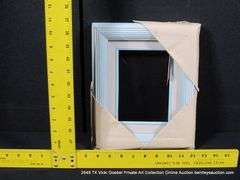BABY BLUE & WHITE PAINTED, W/ LINEN INLAY CARVED WOODEN FRAME 9 X 11