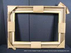 BROWN PAINTED DRIFTWOOD & GOLD PAINTED, W/ LINEN INLAY, CARVED WOODEN FRAME 34 X 46