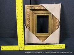 GOLD PAINTED, FLORAL & "X" CARVED WOODEN FRAME 12 X 14
