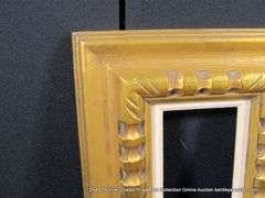 GOLD PAINTED, W/ LINEN INLAY, CARVED WOODEN FRAME 14 X 15