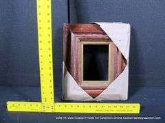 RED-STAINED, W/ GOLD PAINTED INLAY, CARVED WOODEN FRAME 12 X 14