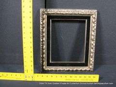 SILVER PAINTED, W/ BLACK VELVET INLAY, CARVED WOODEN FRAME 12 X 14