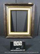 DARK BROWN & GOLD PAINTED, W/ LINEN INLAY, RUSTIC WOODEN FRAME 27 X 31