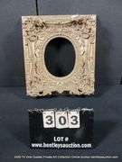 SILVER PAINTED, CARVED ORNATE WOODEN FRAME 17 X 19