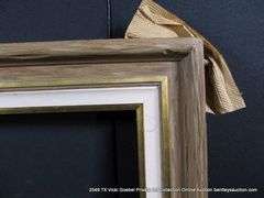 BROWN PAINTED DRIFTWOOD & GOLD PAINTED, W/ LINEN INLAY, CARVED WOODEN FRAME 34 X 46