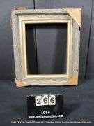 BLACK & WHITE-WASHED DRIFTWOOD, W/ GOLD PAINTED &, W/ LINEN INLAY, WOODEN FRAME 25 X 29