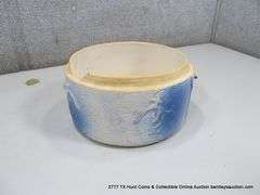 LOT: ANTIQUE BLUE & WHITE CERAMIC BUTTER CROCK (7" X 4 1/2")