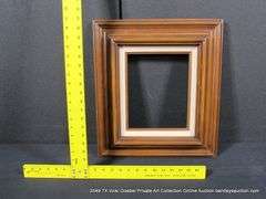 STAINED WALNUT, W/ LINEN INLAY, CARVED WOODEN FRAME 16 X 18