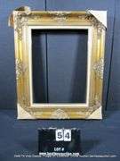 GOLD PAINTED, W/ LINEN INLAY CARVED WOODEN FRAME 28 X 34