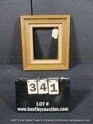 OAK STAINED, W/ GRAY/CREAM VELVET & PAINTED GOLD INLAY, CARVED WOODEN FRAME 14 X 16