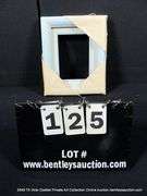 BABY BLUE & WHITE PAINTED, W/ LINEN INLAY, CARVED WOODEN FRAME 9 X 11