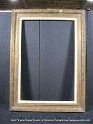 GOLD & RED PAINTED, W/ LINEN INLAY, CARVED WOODEN FRAME 33 X 45