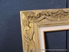 BRONZE PAINTED, W/ LINEN INLAY, CARVED ORNATE WOODEN FRAME 30 X 34