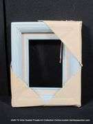 BABY BLUE & WHITE PAINTED, W/ LINEN INLAY CARVED WOODEN FRAME 9 X 11