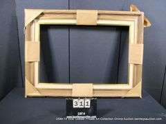BROWN PAINTED DRIFTWOOD & GOLD PAINTED, W/ LINEN INLAY, CARVED WOODEN FRAME 35 X 47
