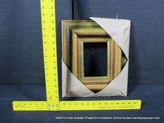 OLIVE GREEN & GOLD PAINTED, CARVED ORNATE WOODEN FRAME 13 X 15