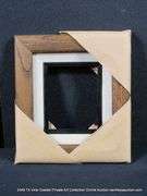 WALNUT STAINED, W/ LINEN & BLACK PAINTED INLAY, WOODEN FRAME 8 X 9