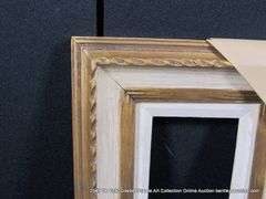 GOLD & CREAM PAINTED, W/ LINEN INLAY, CARVED WOODEN FRAME 12 X 14