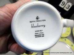 ROYAL DOULTON BLEBERRY 88 PC CHINA SET: 14 CUPS, SUGAR & CREAMER, 10 BOWLS 6.5", (2) SALAD PLATES 9"