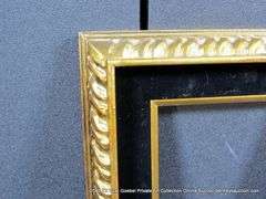 BRONZE PAINTED, CARVED ORNATE, W/ BLACK VELVET INLAY, WOODEN FRAME 11 X 13