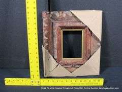 RED-STAINED & GOLD PAINTED, CARVED WOODEN FRAME 13 X 15