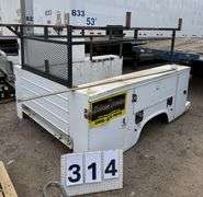CLARK UTILITY TRUCK BED - FADED/RUST PAINT AND NORMAL WEAR & TEAR ON BODY - WHITE