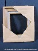 STAINED WALNUT, W/ GRAY VELVET INLAY, CARVED WOODEN FRAME 14 X 16