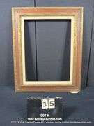 GOLD & RED PAINTED, W/ LINEN INLAY, CARVED WOODEN FRAME 26 X 32