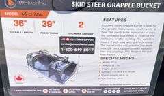 2025 WOLVERINE SKID STEER GRAPPLE BUCKET ATTACHMENT MODEL: GB-11-72W, 72"