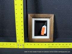 OAK STAINED, W/ WHITE LINEN & PAINTED BLACK INLAY, WOODEN FRAME 8 X 9