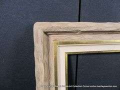 BROWN & GOLD PAINTED DRIFTWOOD, W/ LINEN INLAY, WOODEN FRAME 26 X 30