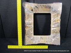 GOLD PAINTED, W/ LINEN INLAY, CARVED ORNATE WOODEN FRAME 21 X 24