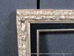 SILVER PAINTED, W/ BLACK VELVET INLAY, CARVED WOODEN FRAME 13 X 15