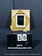 GOLD PAINTED, W/ LINEN INLAY, CARVED ORNATE WOODEN FRAME 12 X 14