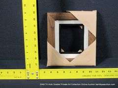 WALNUT STAINED, W/ LINEN & BLACK PAINTED INLAY, WOODEN FRAME 8 X 9