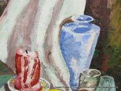 CANDLE, VASE, LEMON STILL LIFE