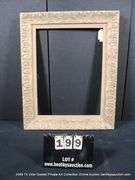 GRAY-WASHED W/ GOLD ACCENTS, W/ LINEN INLAY, CARVED ORNATE WOODEN FRAME 25 X 31