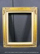 GOLD PAINTED, W/ LINEN INLAY, CARVED ORNATE WOODEN FRAME 23 X 27