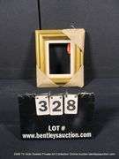 GOLD PAINTED, W/ LINEN INLAY, CARVED WOODEN FRAME 10 X 12