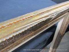 GOLD & RED PAINTED, W/ LINEN INLAY, CARVED WOODEN FRAME 33 X 45