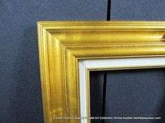 GOLD PAINTED, W/ LINEN INLAY, CARVED WOODEN FRAME 20 X 24