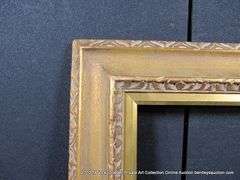GOLD PAINTED W/ RED ACCENTS, CARVED WOODEN FRAME 25 X 29