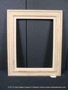 BEIGE/CREAM-WASH & GOLD ACCENTS, W/ LINEN & DRIFTWOOD STYLE INLAY, CARVED WOODEN FRAME 26 X 32