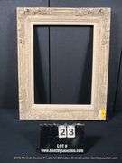 GRAY/BEIGE PAINTED & GOLD ACCENTS, W/ LINEN INLAY, CARVED ORNATE WOODEN FRAME 26 X 32