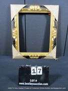 BLACK & GOLD PAINTED, CARVED ORNATE WOODEN FRAME 23 X 27