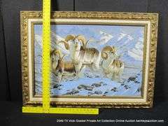 FRAMED PAINTING BY CYNTHIE FISHER - WILDLIFE - BIGHORN SHEEP IN SNOW, 29" X 40" OVERALL